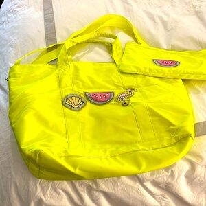 Designer Inspired Nylon Tote with patches and pouch